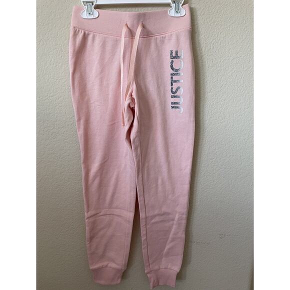 Justice Pink Silver Ombré Sparkle Logo Mid Rise Full Length Joggers Pants Size 8 - Picture 1 of 5